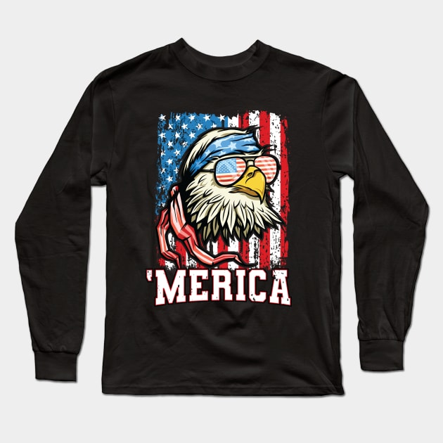 4th of July Bald Eagle USA Flag Patriotic Merica Long Sleeve T-Shirt by Pennelli Studio